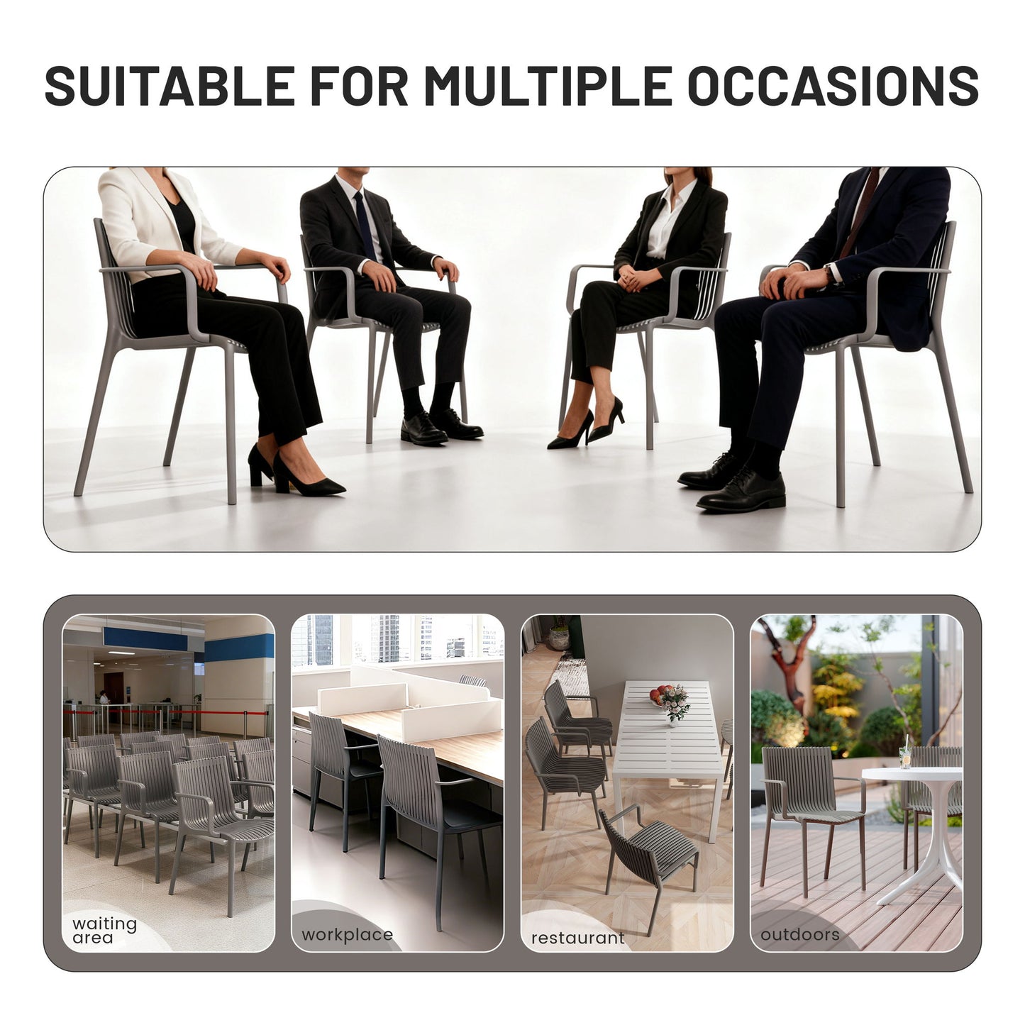 4 Modern Stackable Plastic Armchair Matched With Folding Square Table