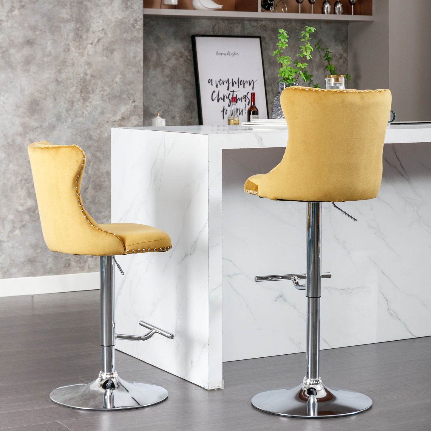Swivel Barstools Adjusatble Seat Height From 25-33", Modern Upholstered Base Bar Stools With Backs Comfortable Tufted For Home Pub And Kitchen Island (Set of 2)
