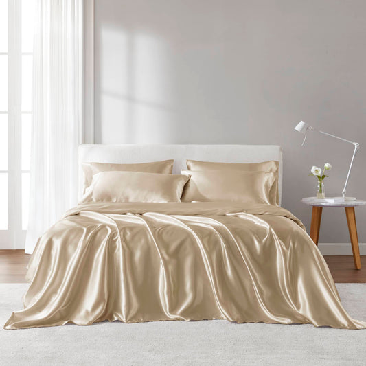 Satin - 6 Piece Full Luxury Sheet Set - Champagne