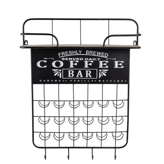 Floating Coffee Bar Shelf With Coffee Pod Holder, Hooks And Storage Shelf - Black