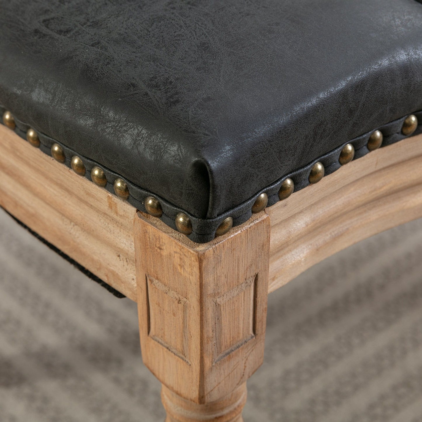 French Style Solid Wood Frame Antique Painting, Hand-Pulled Buckle Decoration Artificial Dining Chair With Nailhead Trim, Wood Legs