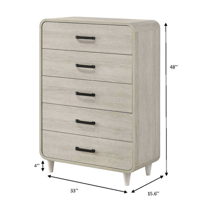 5 Drawer Tall Chest Storage Furniture With Ample Drawer Space - Antique White