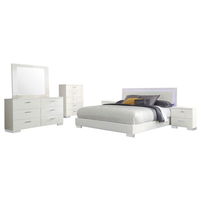 August - 6 Piece Queen Panel Bedroom Set With LED Lighting - White