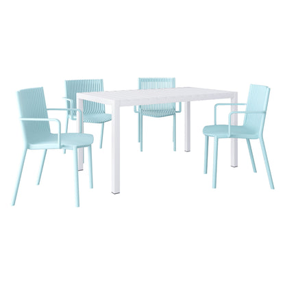 4 Modern Stackable Armchair Matched With Long Table