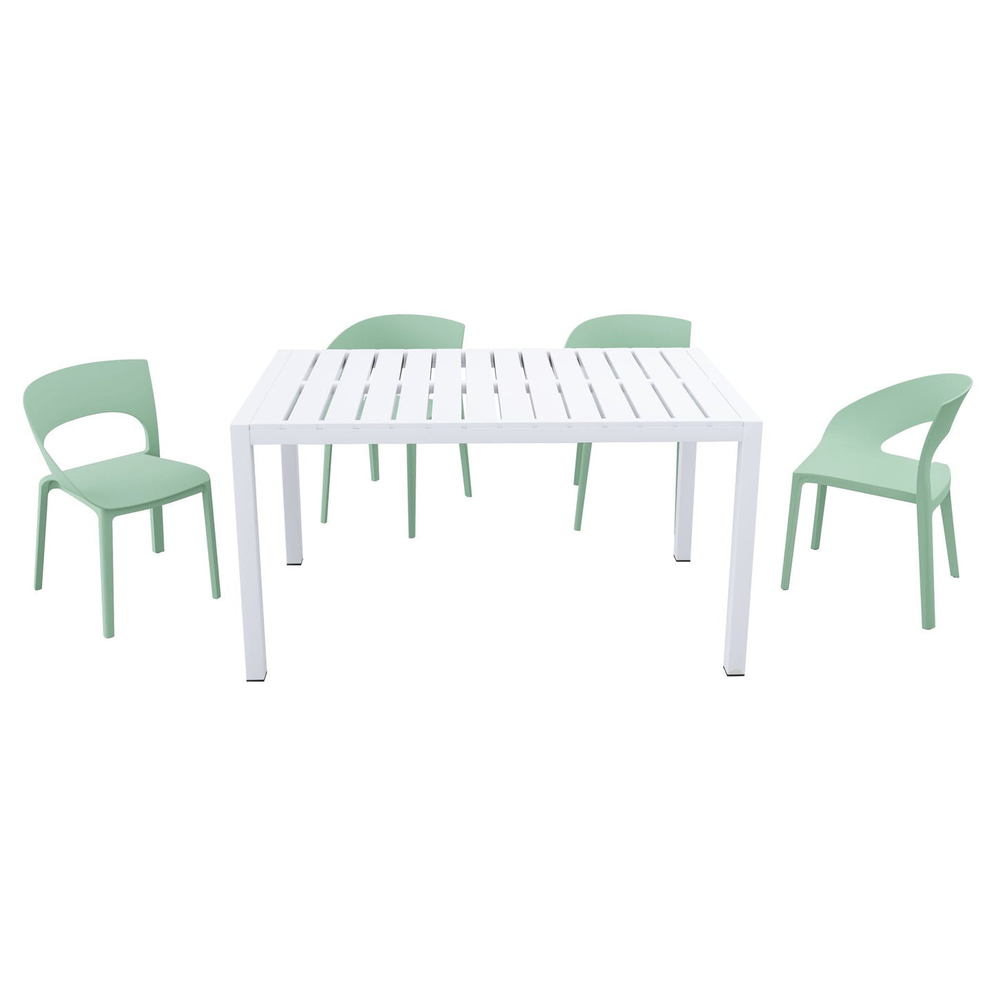 4 Piece Set Of Modern Designed Single Chairs With Long Table