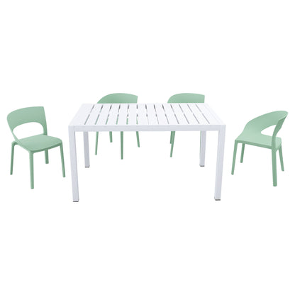 4 Piece Set Of Modern Designed Single Chairs With Long Table