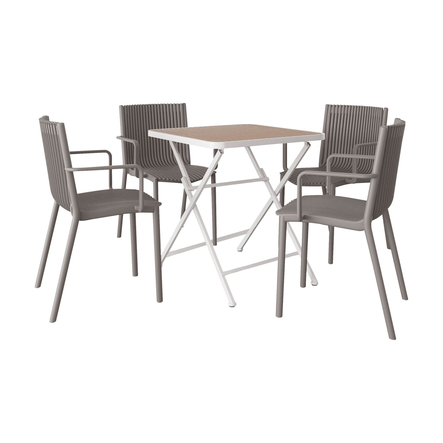 4 Modern Stackable Plastic Armchair Matched With Folding Square Table