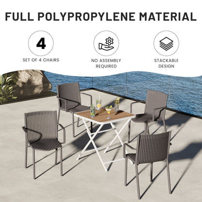 4 Modern Stackable Plastic Armchair Matched With Folding Square Table