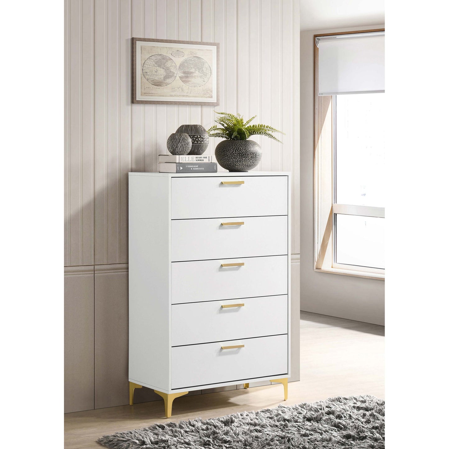 Karena - Rectangular 5 Drawer Chest - White