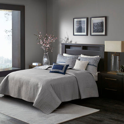 Rhapsody - King 6 Piece Reversible Coverlet Set - Navy