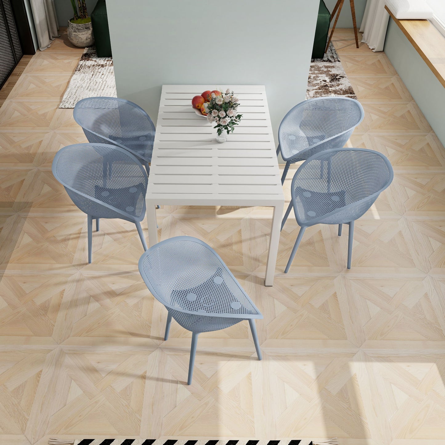 4 Pack Lounge Chair Set With Long Table