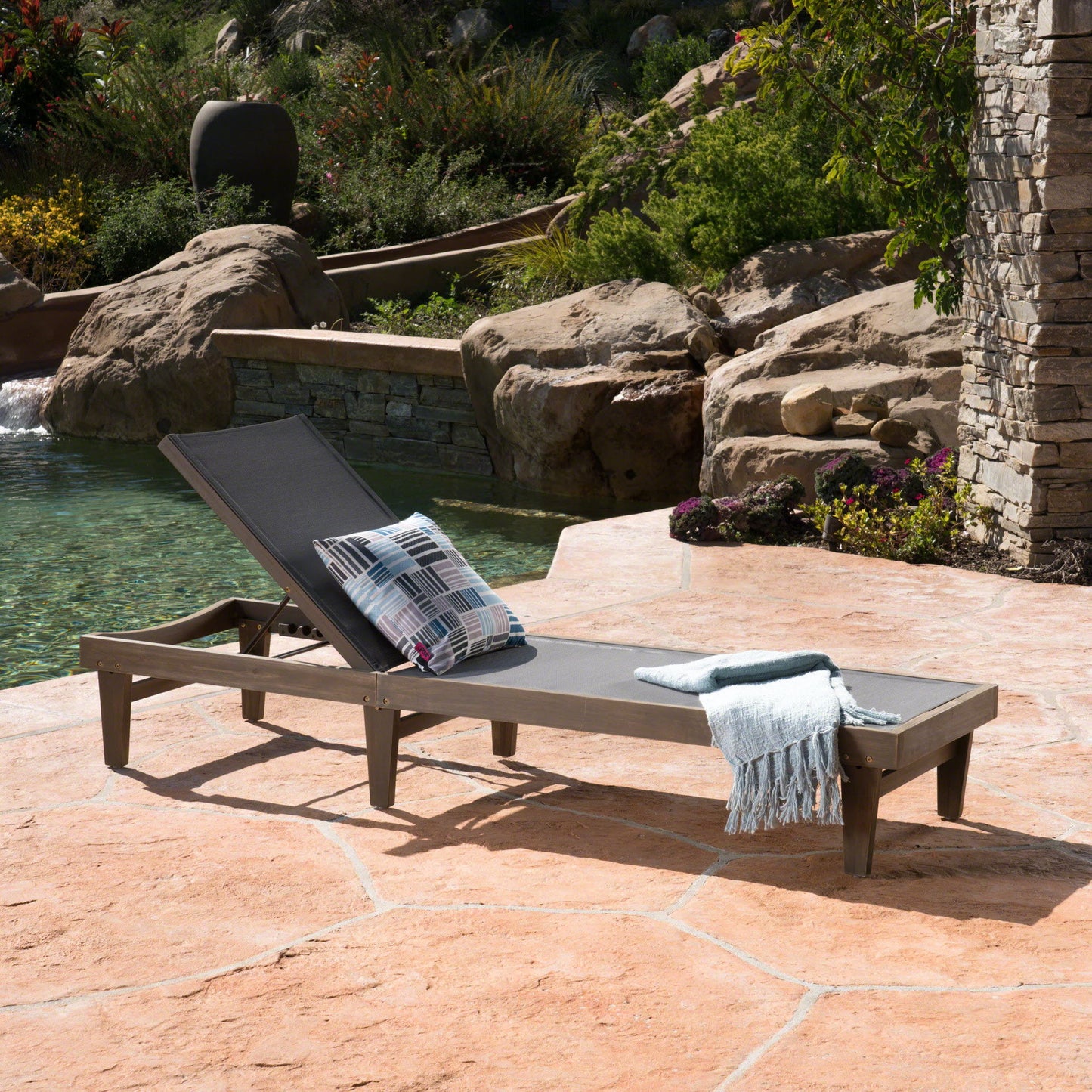 Summerland Chaise Lounge Dark Mesh Outdoor Seating - Dark Gray