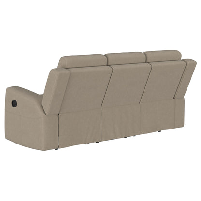 Slater - 3 Piece Upholstered Reclining Sofa Set And Built In Storage - Taupe