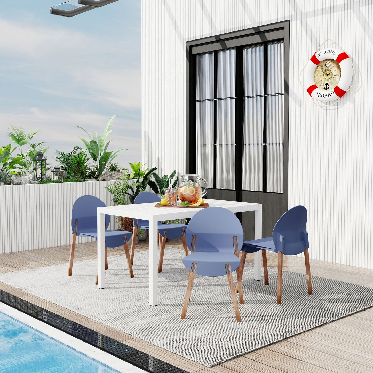 4 Piece Set Of Single Chairs With Long Table