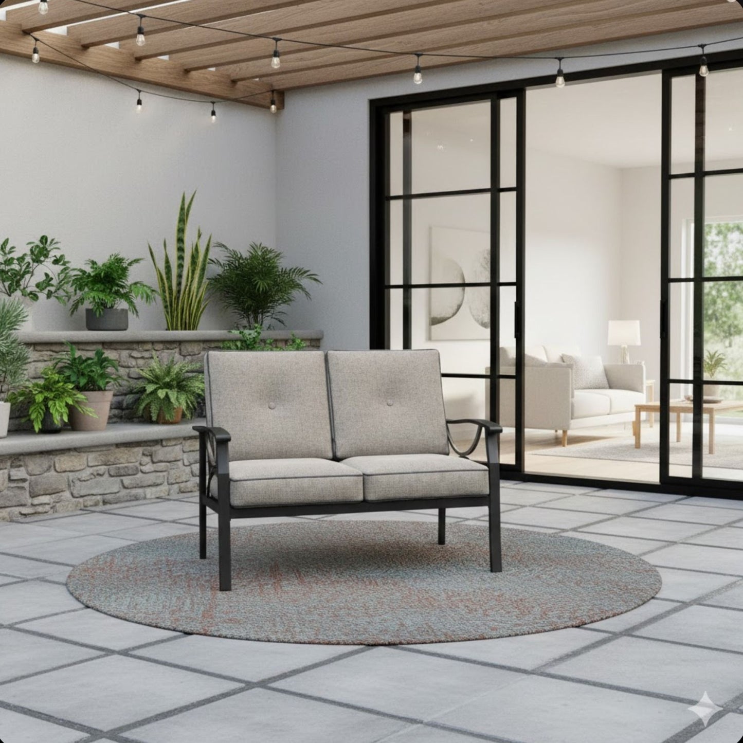 All Weather Loveseat 2 Seats Sofa With Cushions - Light Khaki / Beige