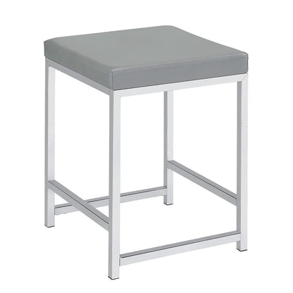 Upholstered Square Vanity Stool With Base Furniture For Bedroom - Light Gray