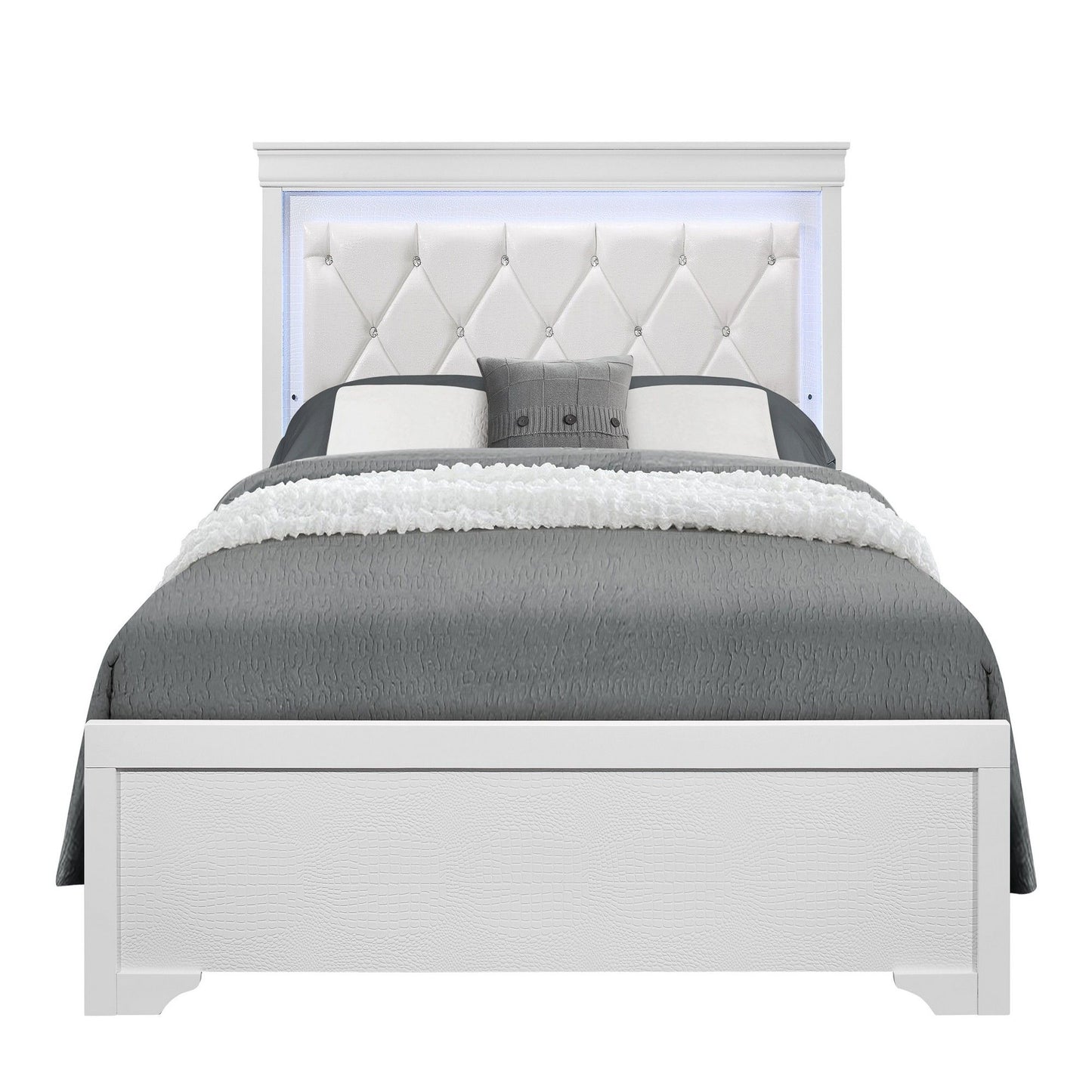 Shaker - 5 Pieces Bedroom Set With Crystal Inspired Tufted Headboard And LED Lighting