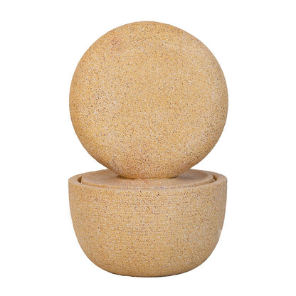 Cement Round Water Fountain With Light And Pump - Beige / Yellow