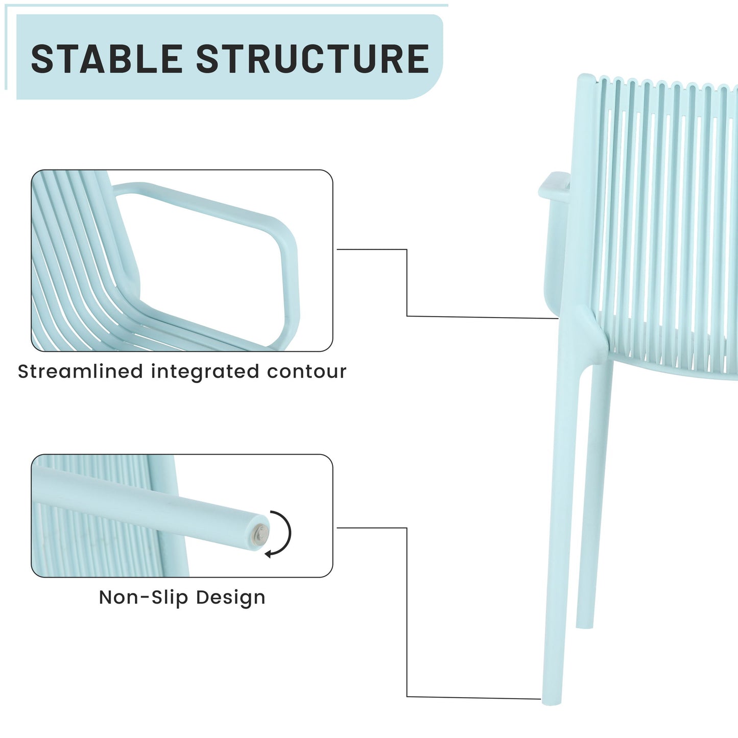 4 Modern Stackable Plastic Armchair Matched With Folding Square Table