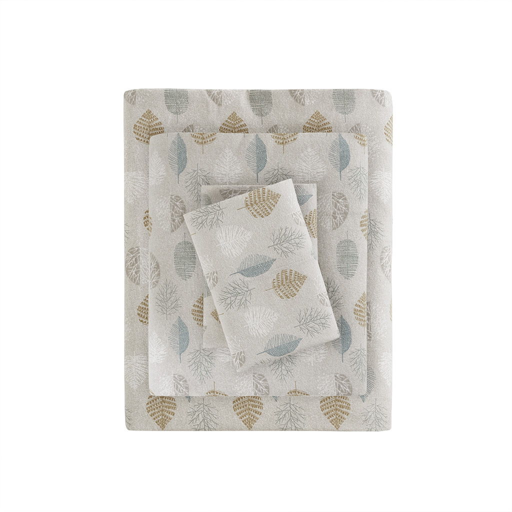 Cozy Flannel - Queen Printed Sheet Set - Multi Leaves