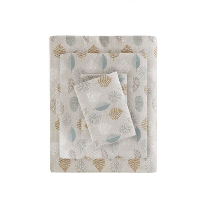 Cozy Flannel - Queen Printed Sheet Set - Multi Leaves
