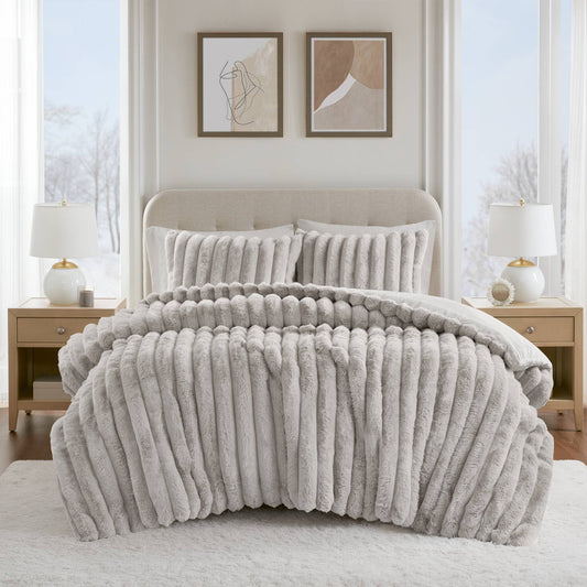 Jasmine - Full/Queen Ultrasoft Ribbed Comforter Set - Light Gray