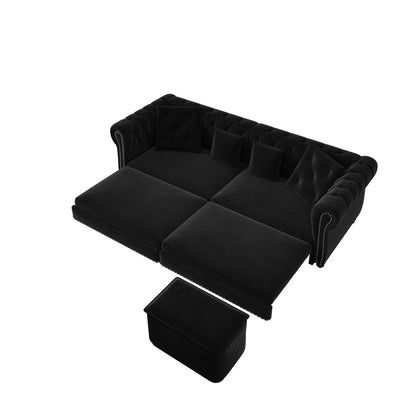 3 In 1 Convertible Sleeper Sofa Bed With Movable Ottoman