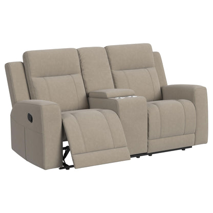 Slater - 3 Piece Upholstered Reclining Sofa Set And Built In Storage - Taupe