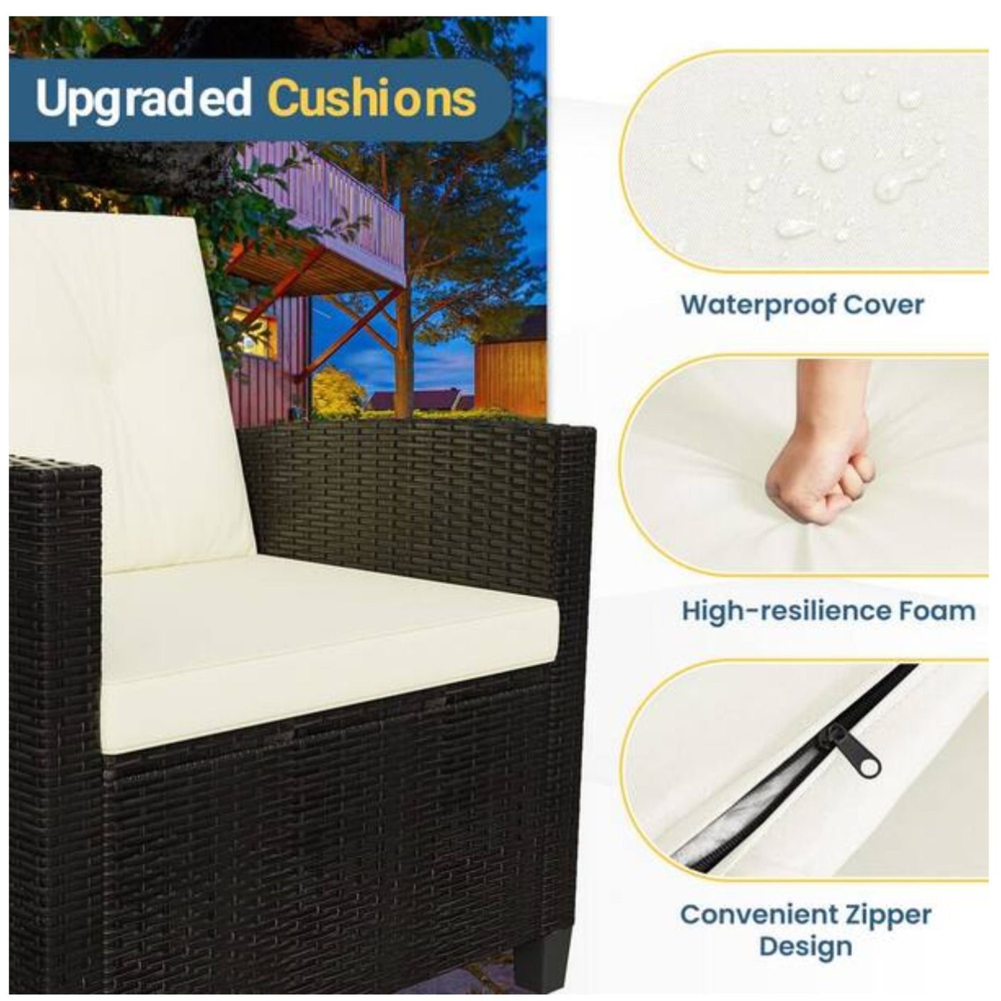 Modern All-Weather Patio Set With Cushions And Table