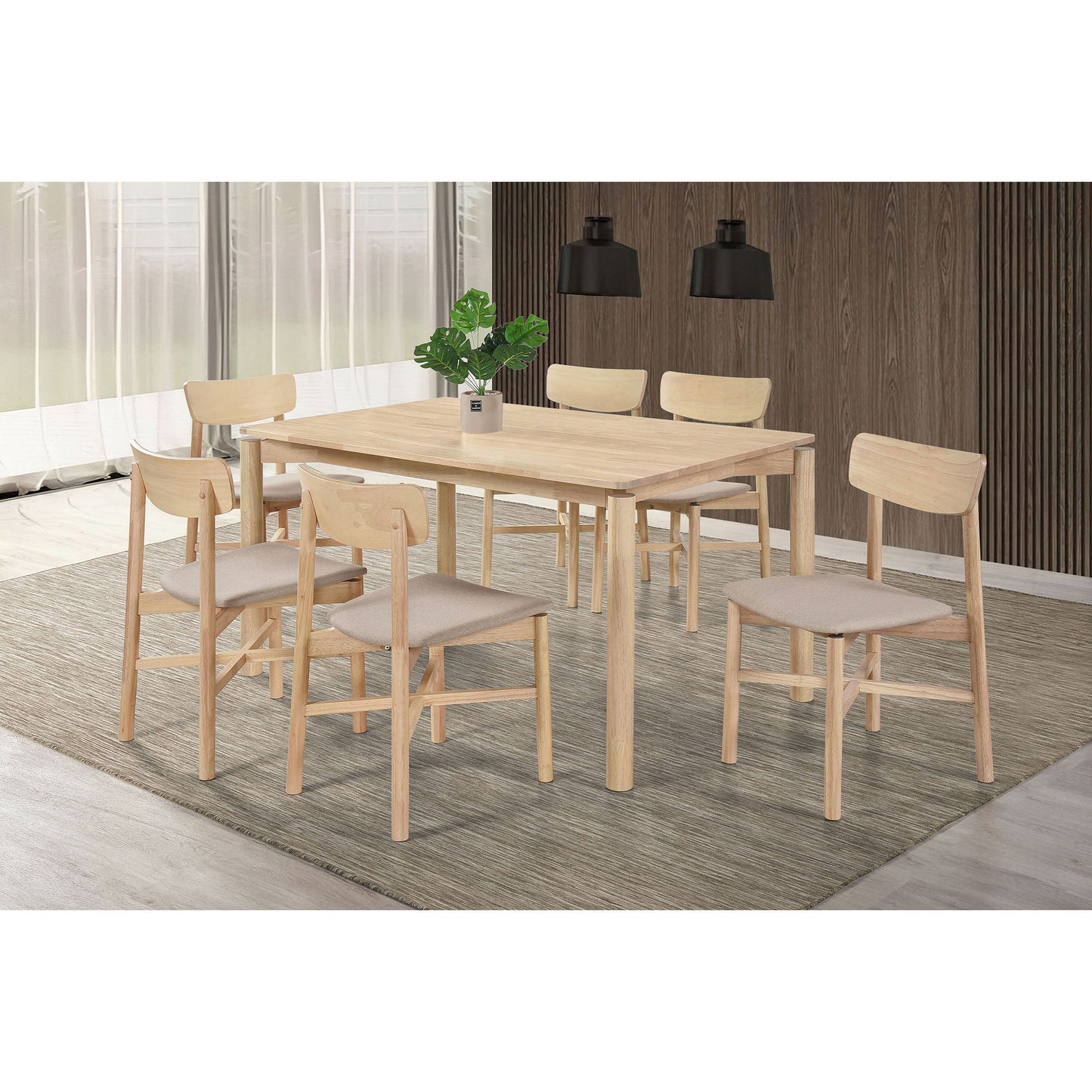 Svenstra - Rectangular Dining Table Set With Armless Side Chairs, Wood, Natural Walnut, 59 X 35.5 X 30 Inches