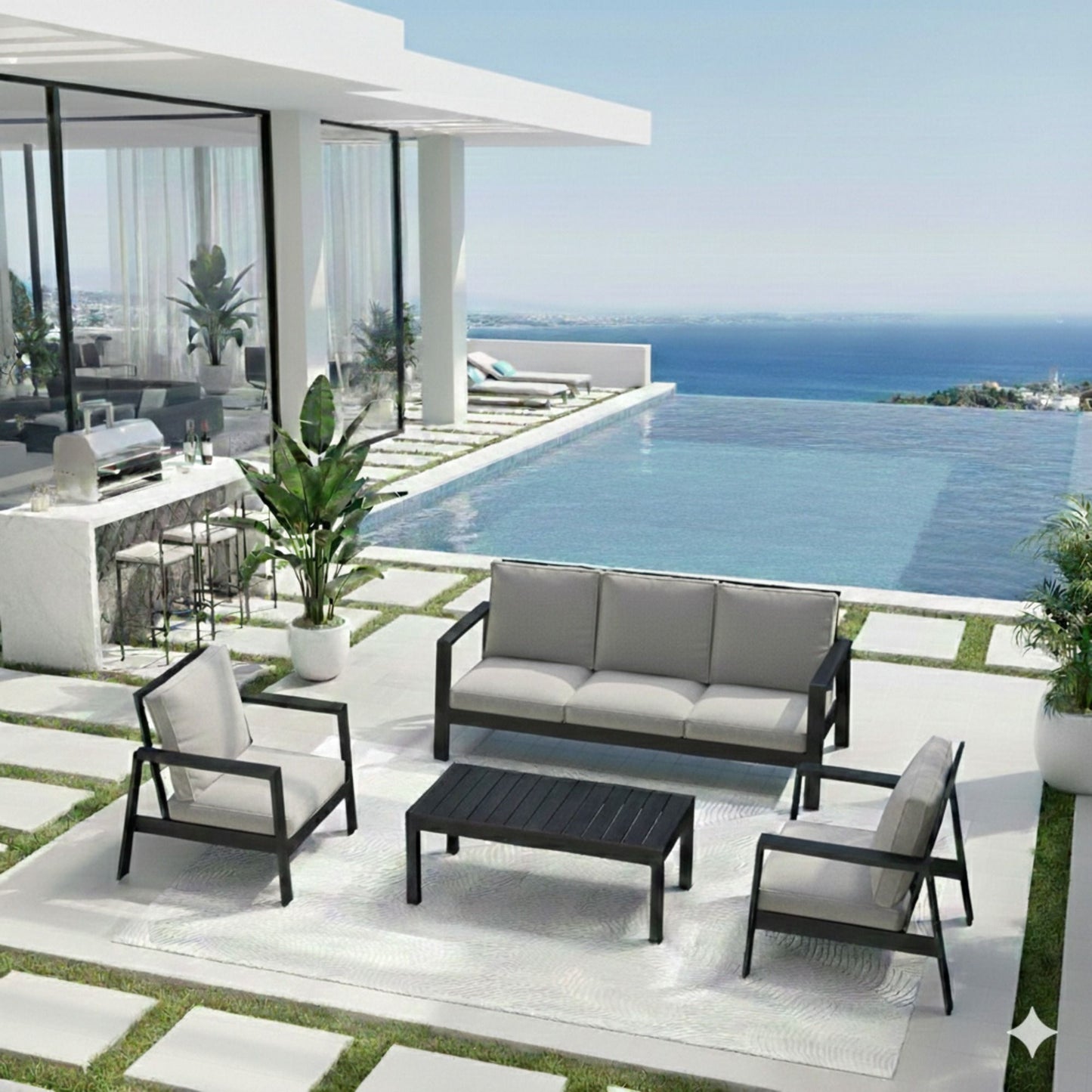 Modern 5 Seat Outdoor Patio Furniture Set With Coffee Table