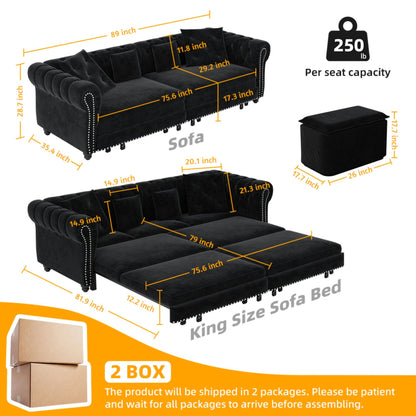 3 In 1 Convertible Sleeper Sofa Bed With Movable Ottoman