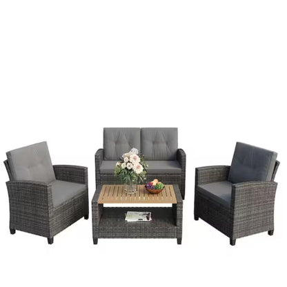 Modern All-Weather Patio Set With Cushions And Table