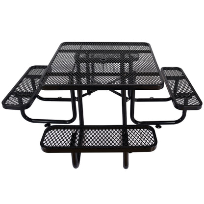 Square Outdoor Steel Picnic Table, With Umbrella Pole