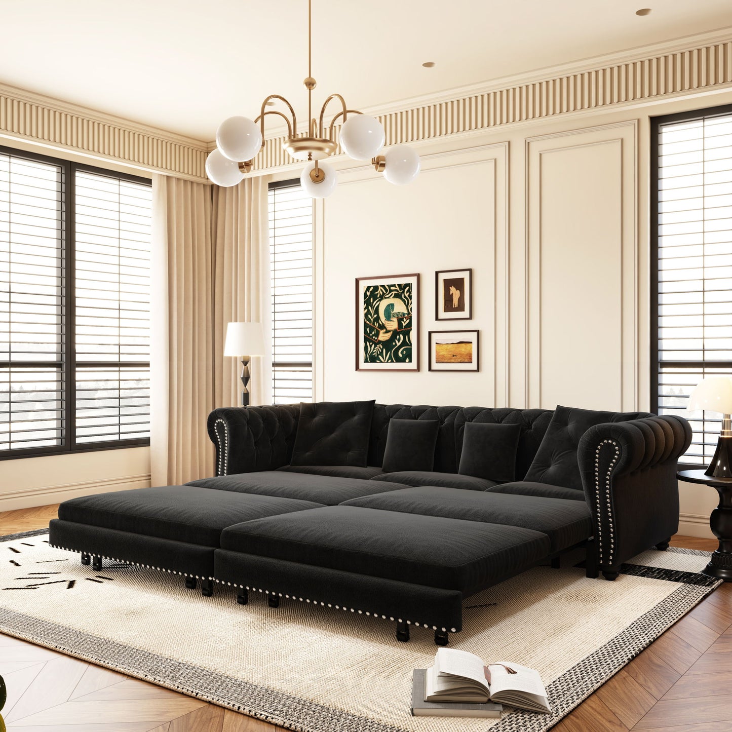 3 In 1 Convertible Sleeper Sofa Bed With Movable Ottoman