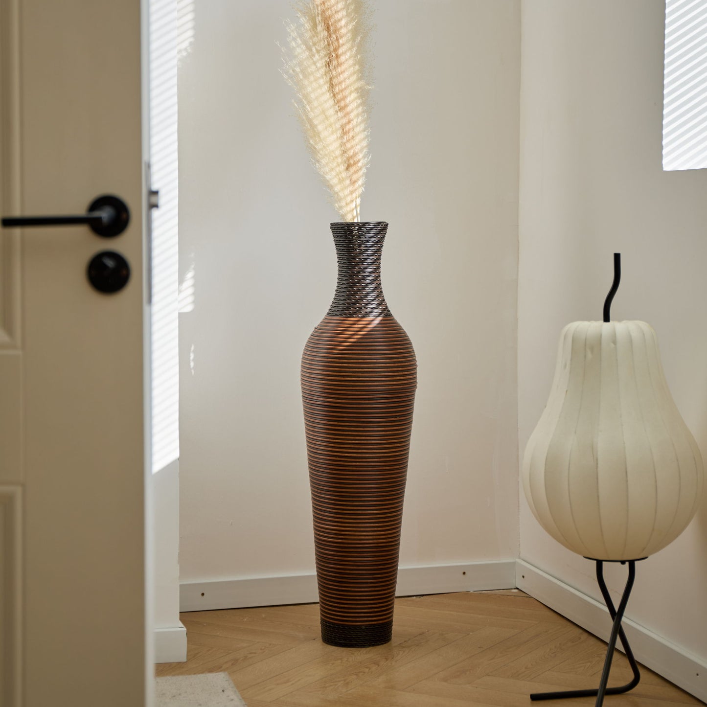 Tall Standing Designer Floor Vases With Elegant 2 Tone Finishes Ideal For Decorating Living Rooms, Bedrooms, Entryways Perfect For Decorating Your Home - Black / Gray