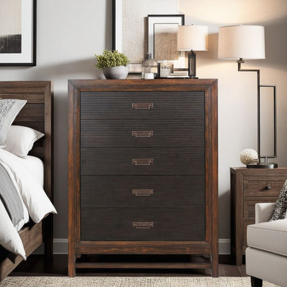 5 Drawer Chest, 2 Tone - Brown