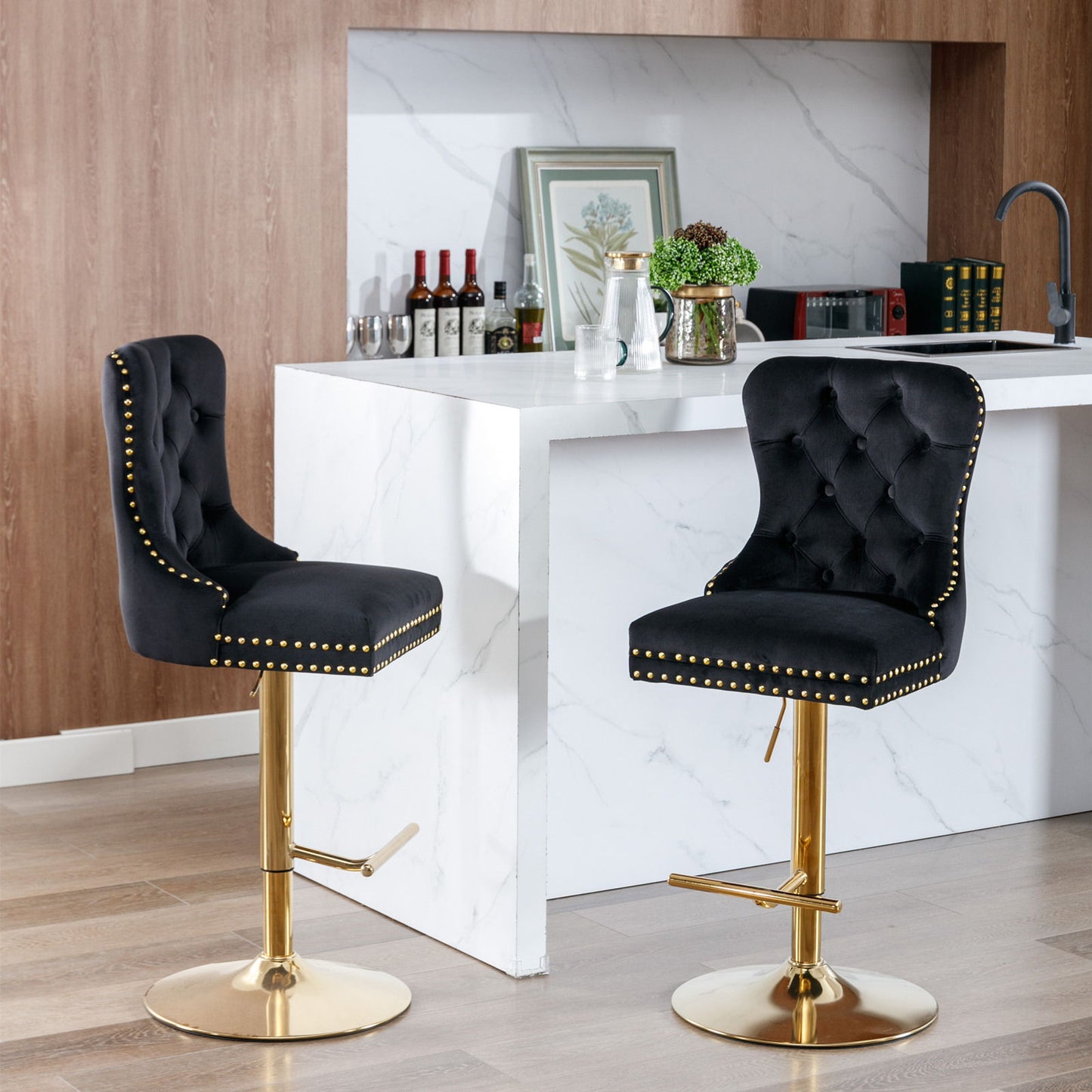 Thick Swivel Barstools Adjusatble Seat Height From 25-33", Modern Upholstered Bar Stools With Backs Comfortable Tufted For Home Pub And Kitchen Island (Set of 2)