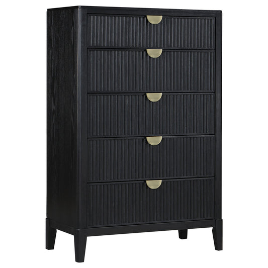 Mason - 5 Drawer Chest With Fluted Design - Black