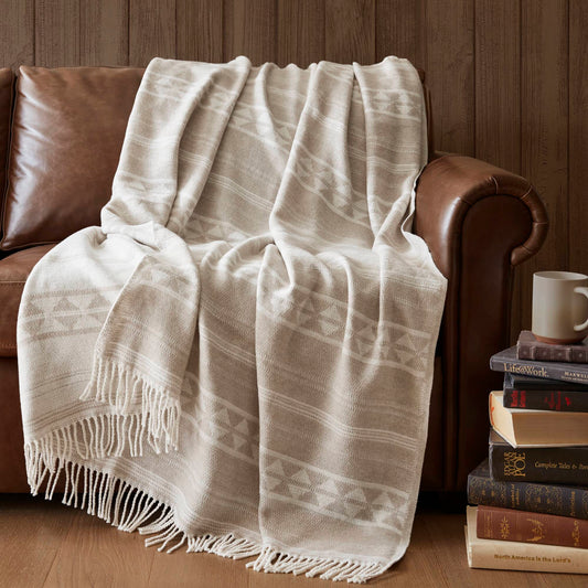 Alberta - Cotton Blend Throw - Ivory Stripe