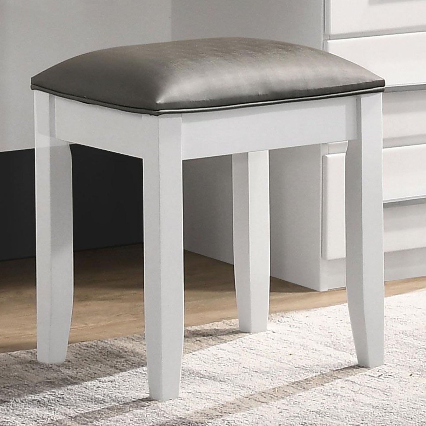 Vanity Stool With Padded Seat - White