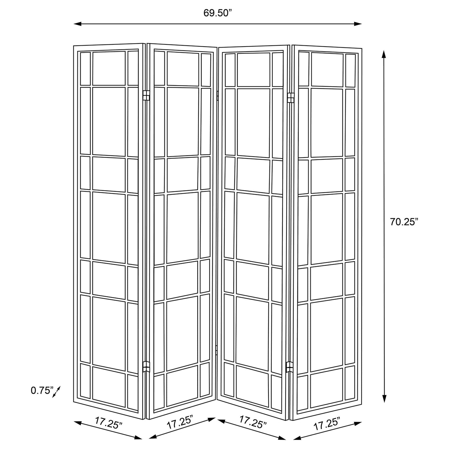 4 Panel Folding Screen With Floral Motif - Black