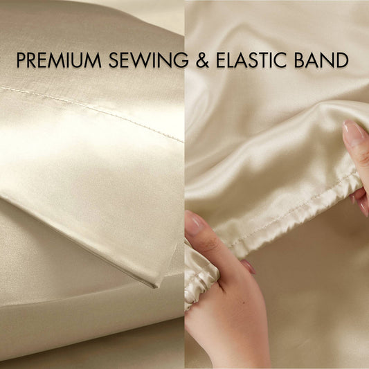 Satin - 6 Piece Full Luxury Sheet Set - Champagne