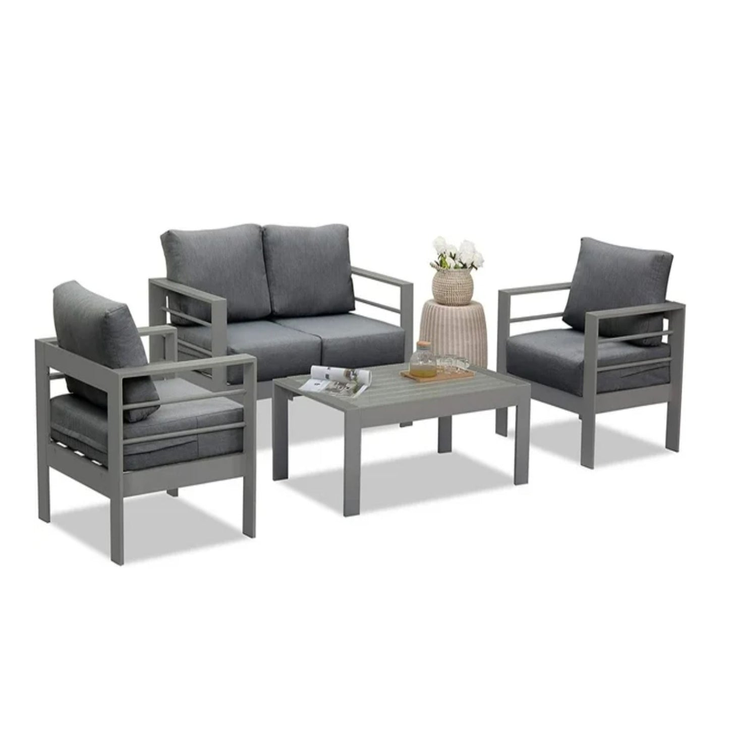 All Weather Patio Loveseat With Thick Cushions - Gray / Gray
