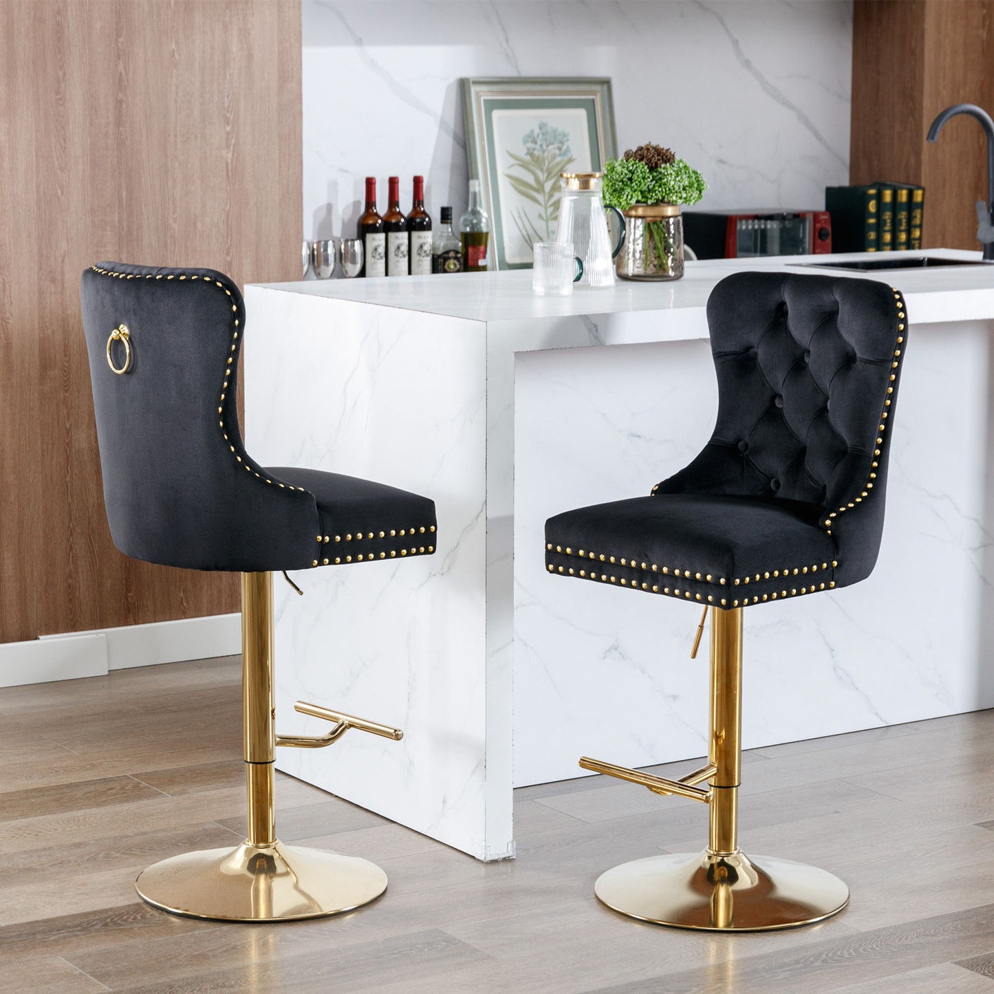 Thick Swivel Barstools Adjusatble Seat Height From 25-33", Modern Upholstered Bar Stools With Backs Comfortable Tufted For Home Pub And Kitchen Island (Set of 2)