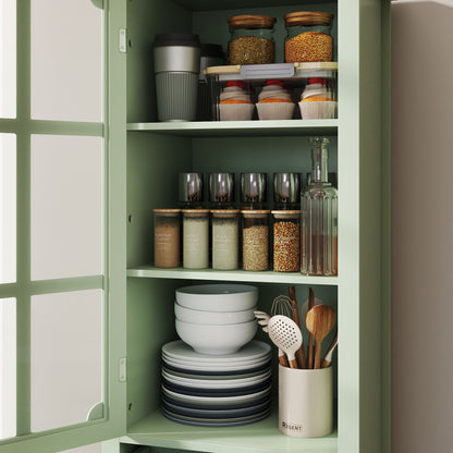 Minimalism Buffet Cabinet With Glass Doors And Double Drawer