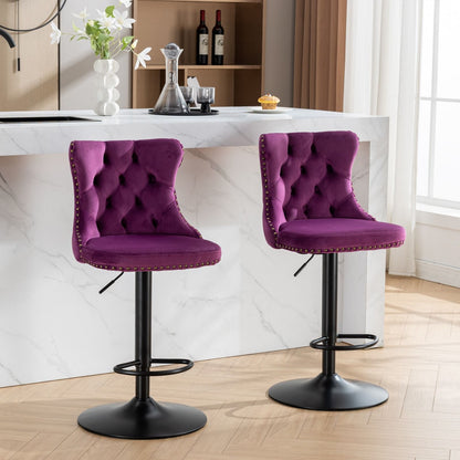 Swivel Barstools Adjusatble Seat Height, Modern Upholstered Bar Stools With Backs Comfortable Tufted For Home Pub And Kitchen Island (Set of 2)